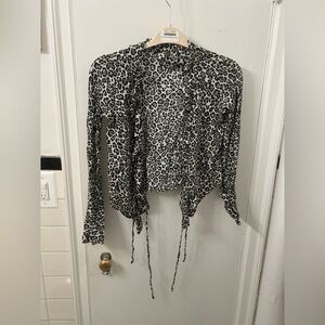 Zara Black and White Leopard Print Blouse